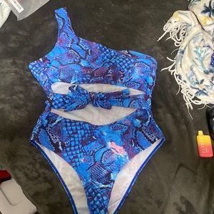 Multicolored one piece snakeskin bathing suit